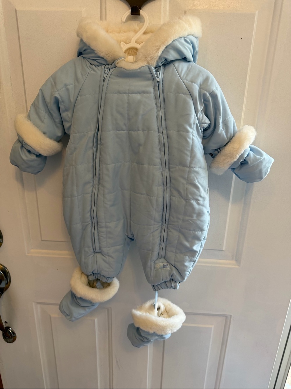 The Children's Place Light Blue Faux-Fur Trim Snowsuit One-Piece
